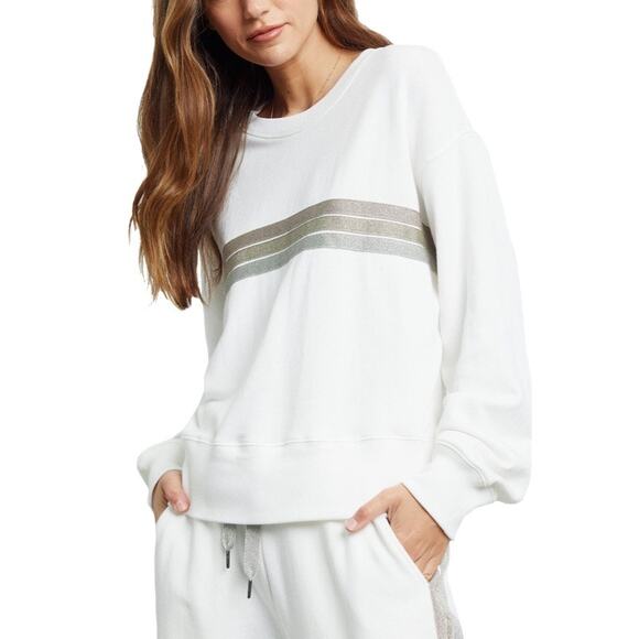 Rails Ramona Sweatshirt Metallic Stripe Crewneck Pullover White Size Large - Picture 1 of 11